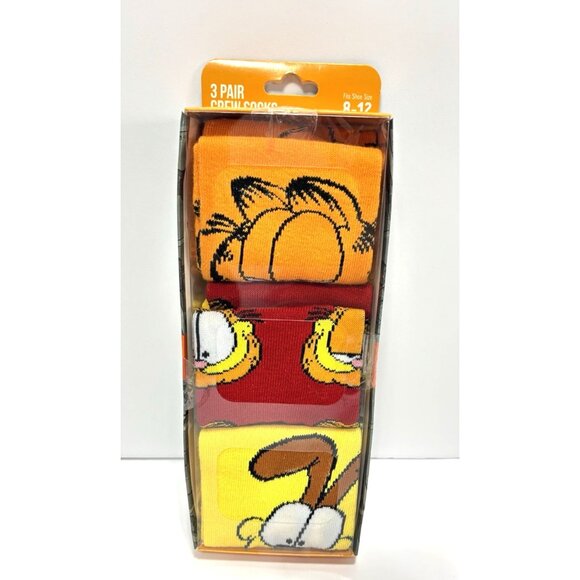 3-Pair Garfield & Odie Crew Socks Bioworld Mens Size 8-12 Funny Cartoon NEW - Picture 1 of 5